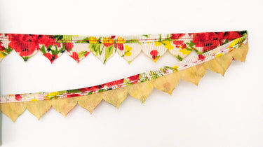 Beige and Red Floral Fringe Bunting Trim Triangle Shape, 9 Yard Lace Trim, Fringing Trim